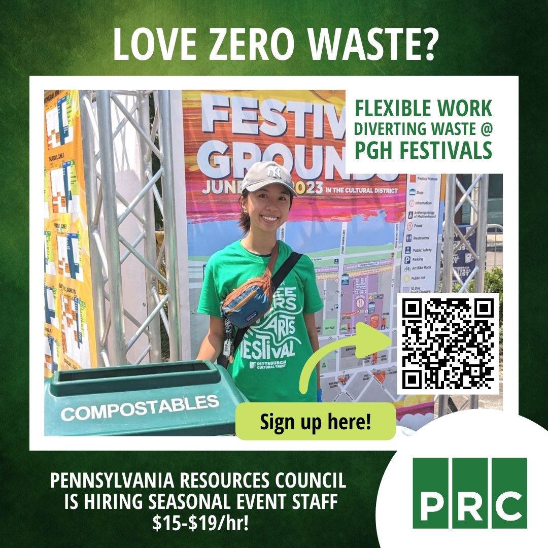 Work with us! Join PRC's 'Green Team' at Three Rivers Arts Festival! PRC is #hiring individuals to assist with #recycling and composting efforts at #TRAF24, an amazing 10-day event in downtown Pittsburgh. $15-$19/hour. Flexible schedule. Apply today: prc.org/about/join-our…