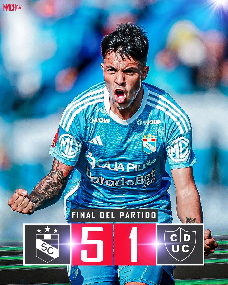 L1MATCH's tweet photo. FINAL del PARTIDO        
🇵🇪#Liga1

Sporting Cristal 5⃣-1⃣ Unión Comercio
 
⚽️Santiago González 13"
⚽️Ignacio da Silva Oliveira 27' 
⚽️Jostin Alarcón 34'
⚽️Martín Cauteruccio 39', 90+2'

Descontó para Unión Comercio ➡️Teodoro Paredes 14' https://t.co/0maHLgu5lW
