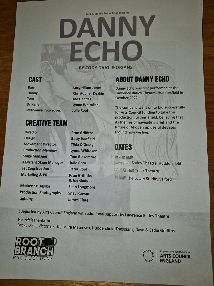 Ben Rigby (@benjrigby1) on Twitter photo Had a incredible night watching #DannyEcho from <a href="/root_branchprod/">Root & Branch Productions</a> <a href="/theLBT/">Lawrence Batley Theatre</a>. Superb exploration of grief and technology. Well worth catching it on tour. Had a incredible night watching #DannyEcho from <a href="/root_branchprod/">Root & Branch Productions</a> <a href="/theLBT/">Lawrence Batley Theatre</a>. Superb exploration of grief and technology. Well worth catching it on tour.