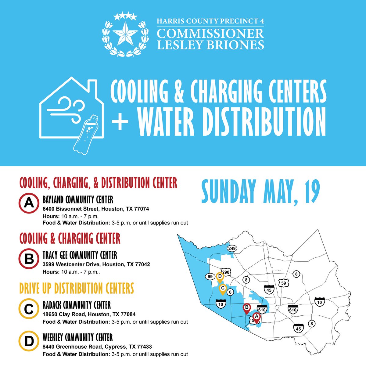 📢 Updated Times: Tomorrow's food, water, and ice distribution will follow the schedule below.👇