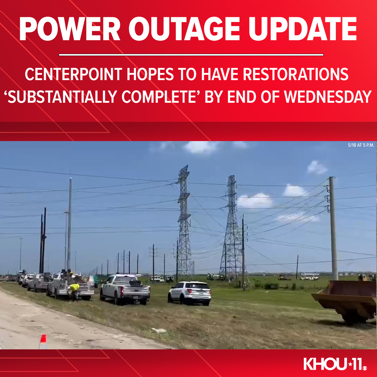 POWER OUTAGE UPDATE | CenterPoint gave an update on power outages today. Their hope is to have restoration efforts 'signficantly complete' by the end of Wednesday. Full story: khou.com/article/weathe…