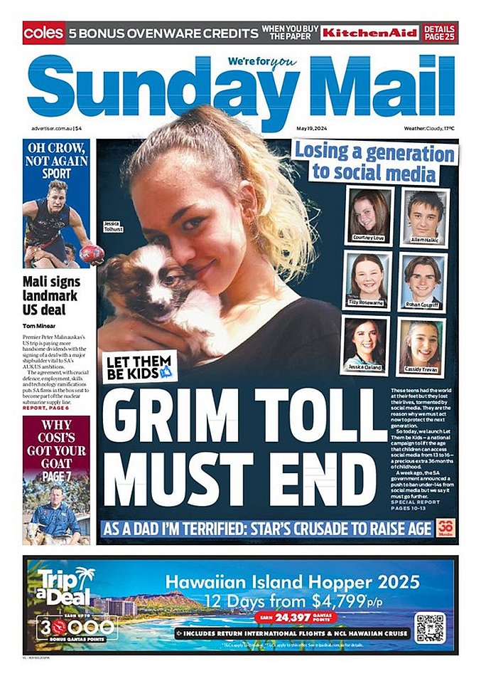 π΅ππππ πΏππππ πππππ’ π° (@ukpapers) on Twitter photo π¦πΊ Grim Toll Must End
β«Why Australian parents and experts are pushing to raise the age for social media access to 16
β«<a href="/juliejourno/">julie cross</a>
β«is.gd/JPF6XZ π
#frontpagestoday #Australia <a href="/theTiser/">The Advertiser</a> π¦πΊ π¦πΊ Grim Toll Must End
β«Why Australian parents and experts are pushing to raise the age for social media access to 16
β«<a href="/juliejourno/">julie cross</a>
β«is.gd/JPF6XZ π
#frontpagestoday #Australia <a href="/theTiser/">The Advertiser</a> π¦πΊ