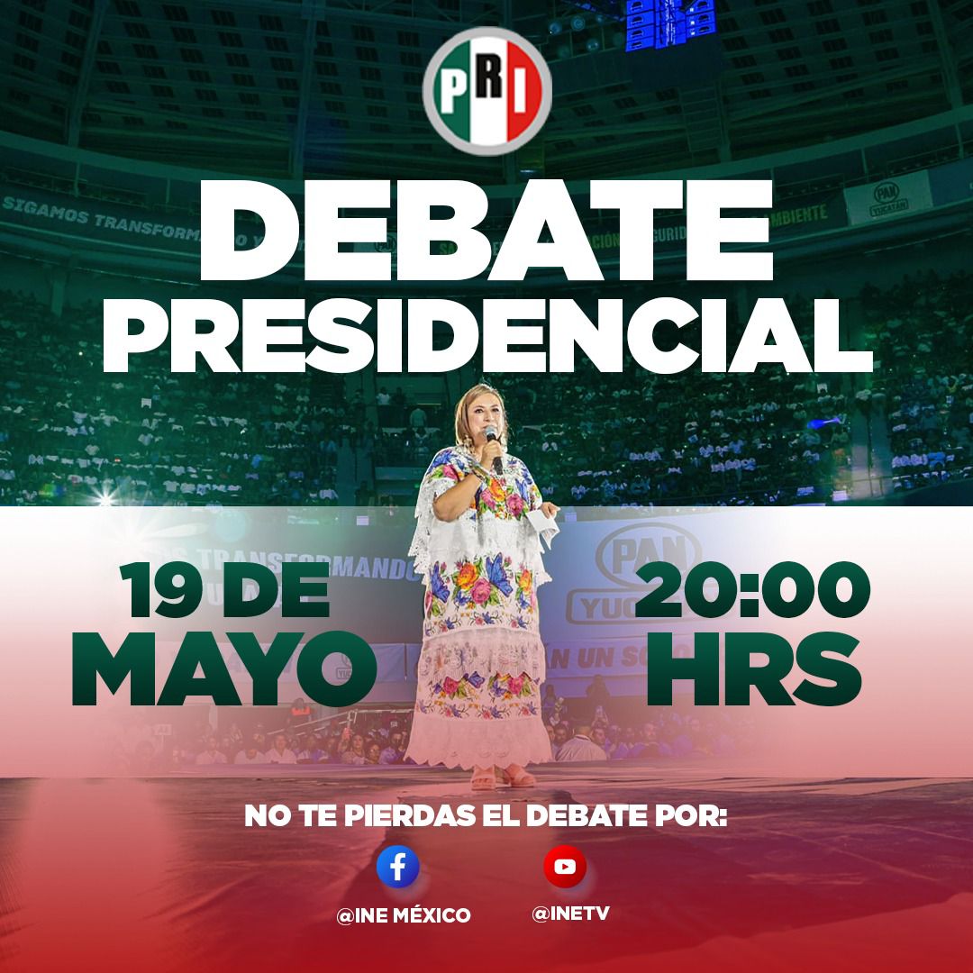 ¡NO TE PIERDAS EL TERCER DEBATE DE @XochitlGalvez MAÑANA! 

Conoce sus propuestas concretas para resolver los problemas de México.  🇲🇽 

Síguelo en las redes del INE a las 🕣 8:00 pm. 

#DebateX