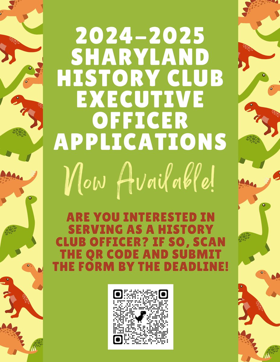 SharyHistClub's tweet photo. Interested in being a History Club Officer for the 2024-2025 School Year?

Apply here: https://t.co/EtG2YoU9Op https://t.co/xVka3ZAiZf