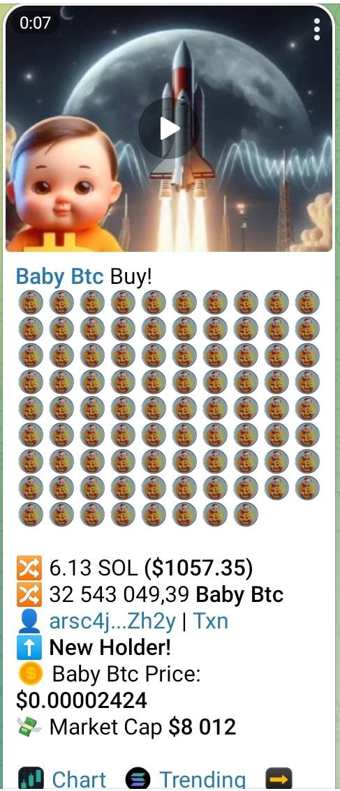 #BabyBtc on #Solana  Decent buys have been coming in.  Babybtc/SOL has solid legs on the charts. This one is just getting started

🟢Reversal Anytime  
buy together create new floor?    

 CA: EQsdjKAgM5jtbm2Yg7bmFRoM3KpXNR6MPVRMHKhzbZt2

#grok  #Nigi #elon  #poodle #PEPE #michi