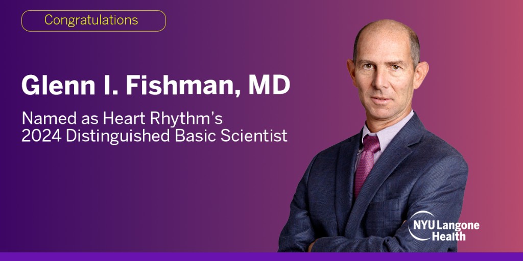 Congratulations to @glennfishman on receiving the Heart Rhythm Society’s 2024 Distinguished Basic Scientist award! As director of the Leon H. Charney Division of Cardiology, Dr. Fishman is a luminary in cardiac electrophysiology. Learn more: med.nyu.edu/faculty/glenn-…