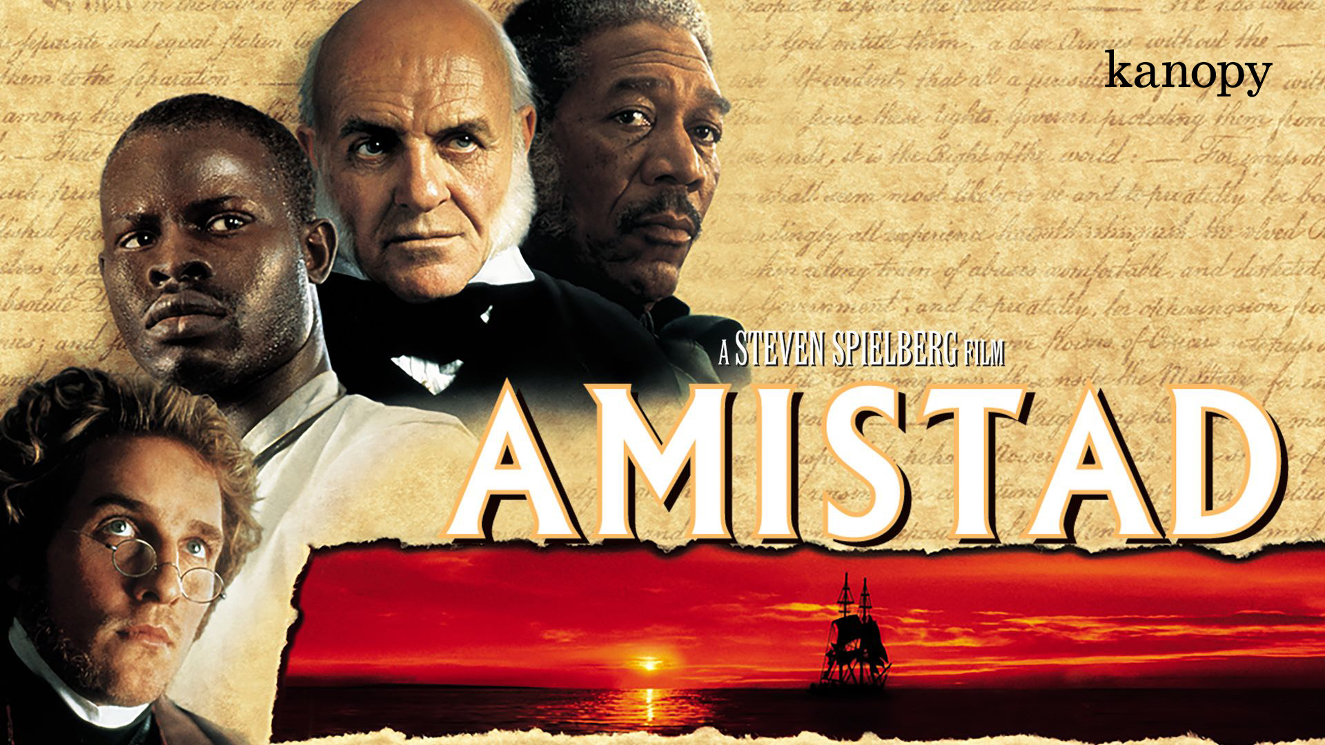 Kanopy على X: "New to Kanopy! AMISTAD (1997) This #StevenSpielberg movie  chronicles the incredible journey of a group of enslaved Africans who  overtake their captor's ship and attempt to return to their