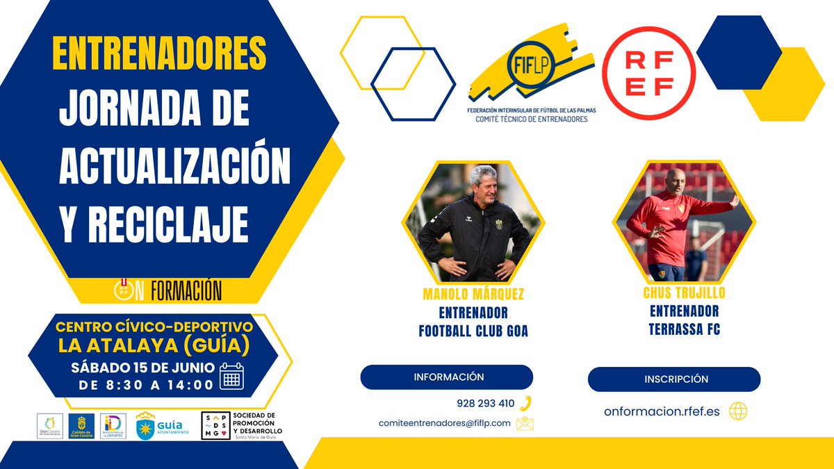 👨‍🏫 | @2014_manel y @TrujilloChus en una nuevas jornadas de actualización para entrenadores en Gran Canaria 📍Se desarrollarán en La Atalaya (Guía) en colaboración con @aytoguia ℹ️⬇️ @EntrenadorRFEF @FormacionRFEF fiflp.com/comunicaci%C3%…