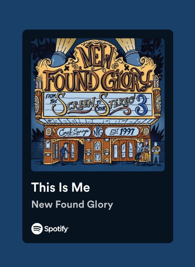 drMediaPro (@drmediapro) on Twitter photo My new favorite cover is <a href="/newfoundglory/">New Found Glory</a>'s version of This Is Me. Fricken rockin' open.spotify.com/track/0QA5n3Mw… My new favorite cover is <a href="/newfoundglory/">New Found Glory</a>'s version of This Is Me. Fricken rockin' open.spotify.com/track/0QA5n3Mw…