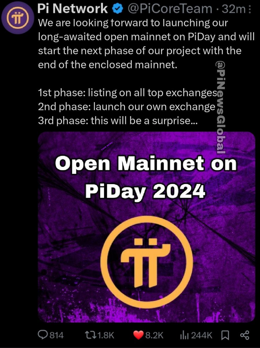 Comment '𝗬𝗘𝗦' and repost If you want PiCoreTeam to start the π 𝗼𝗽𝗲𝗻 𝗺𝗮𝗶𝗻𝗻𝗲𝘁 in 2024!🔥💜

#PiNetwork #Crypto #Blockchain #Binance  π