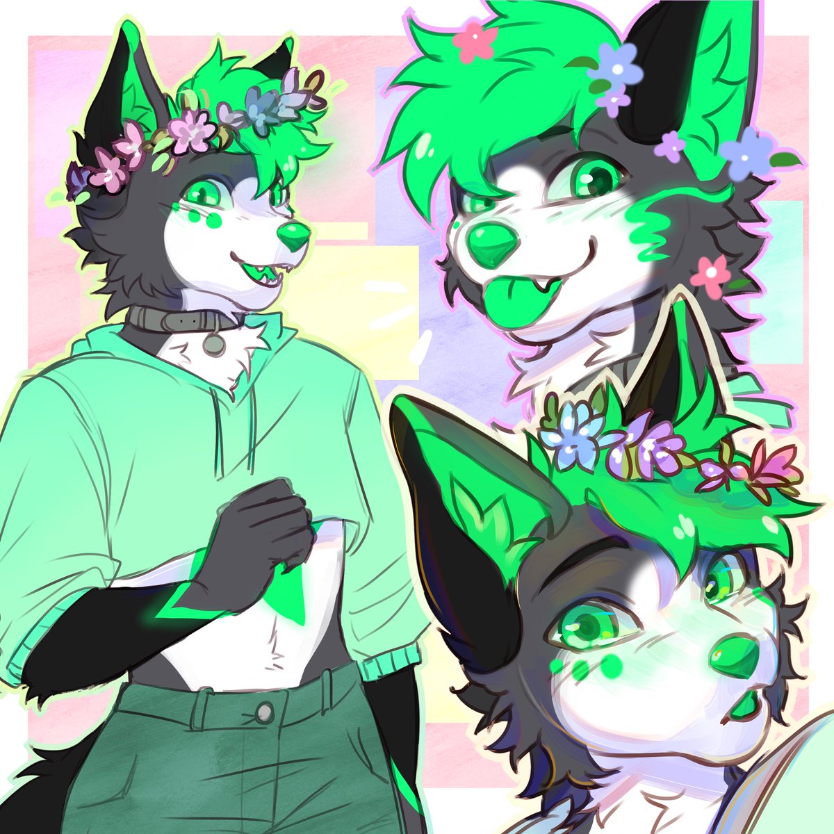 A green boyo showing off his flower crown! 🌺👑 
What you guys think? x3