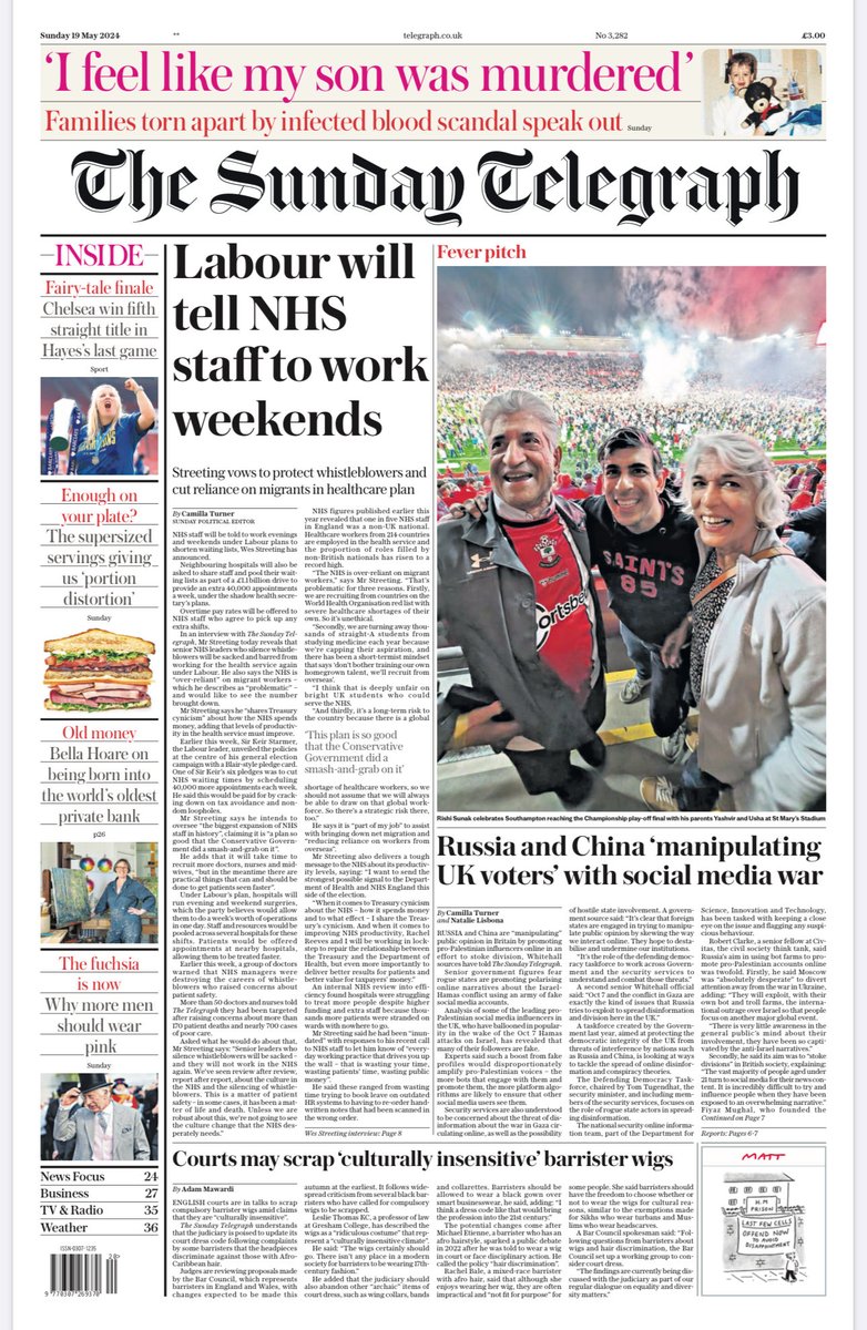 Our Sunday ⁦@Telegraph⁩ p1