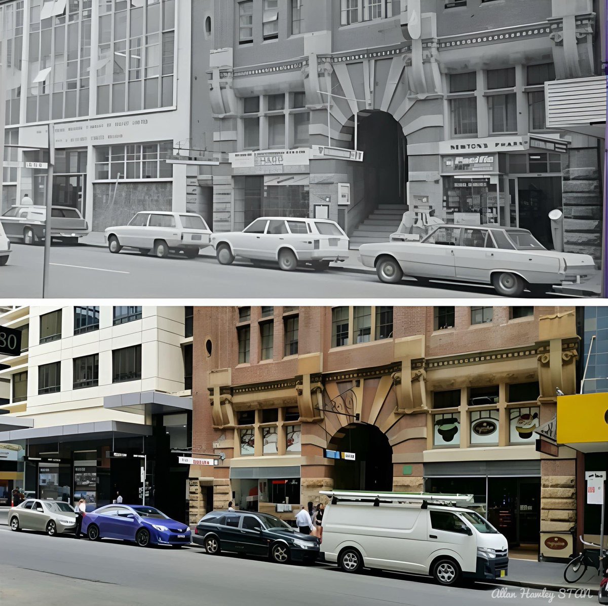 Blast from the STAN past Reverse parking 40 years on.. Looking west across Pitt St near Bathurst St 1976>2016. Courtesy-@cityofsydney and Allan Hawley.
