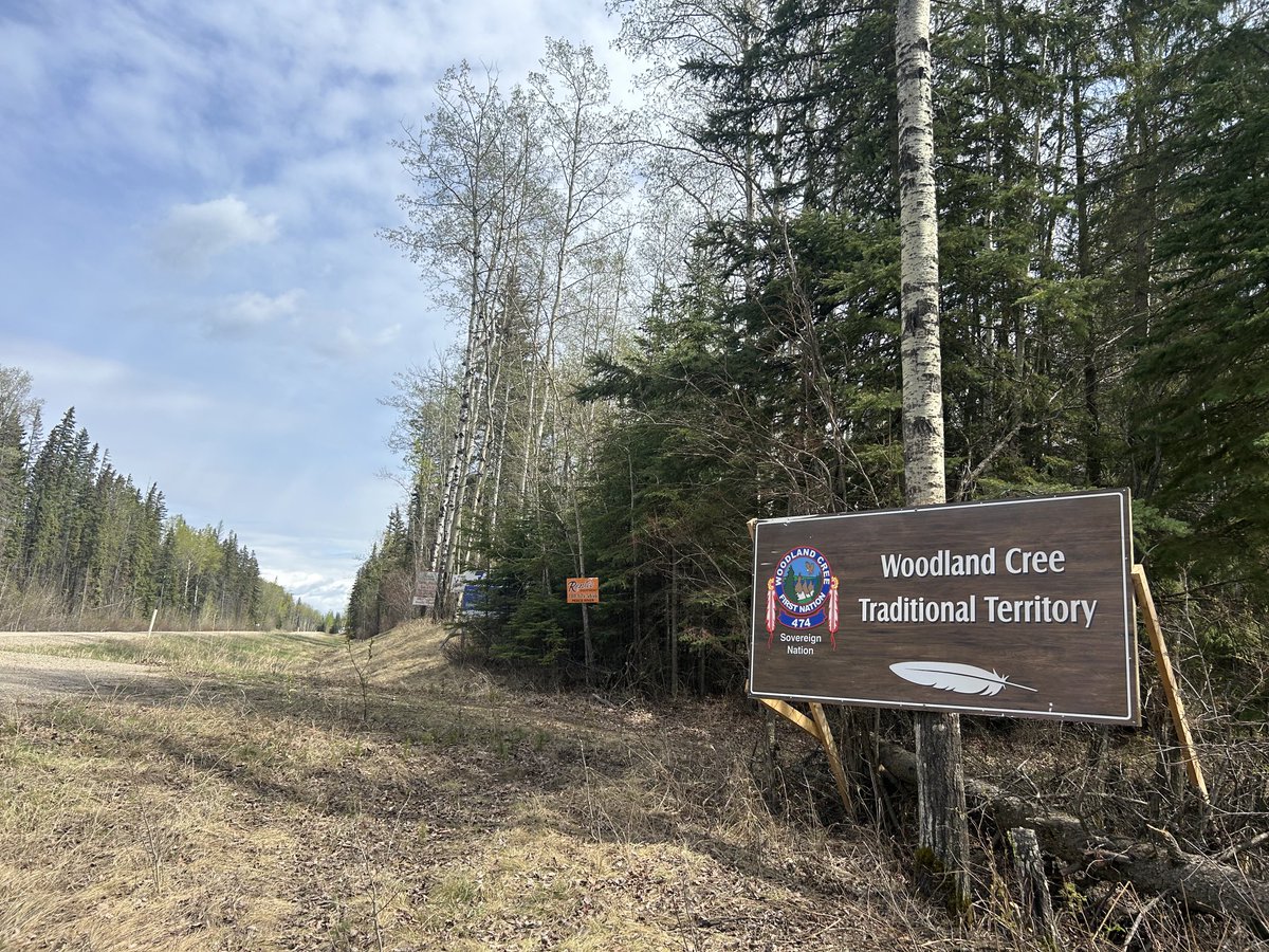 Woodland Cree Nation have erected a sign stating it’s their traditional territory down the road from the camp/blockade for all of industry to see.