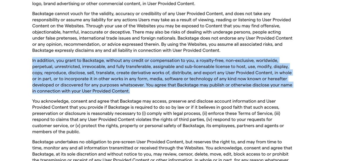 Uhm, pardon me <a href="/Backstage/">Backstage</a> , but what is this? I’ve been paying for your services for multiple years, and this updated Terms of Service is abhorrent. 

I have never and will never agree to something like this.
