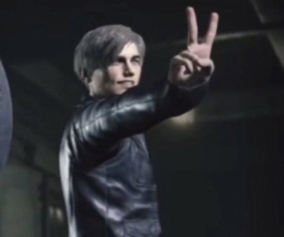 him: you better not be leon kennedy holding up a peace sign and smiling

me: