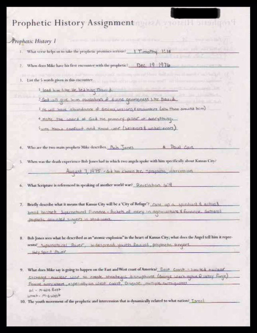 MatthewHartke's tweet photo. Interns at @ihopkc had to fill out this worksheet while they listened to the prophetic history.

It’s 14 pages long, full of questions like “When did Mike have his first encounter with the prophetic?”

This is one of the many ways MB ensured that his stories became our story. https://t.co/iFpInLf34c
