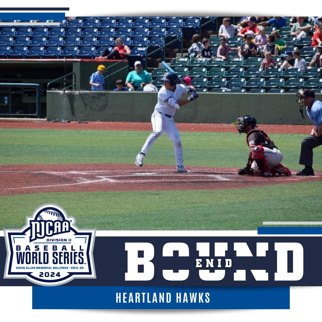🎟️👊The Hawks will get the chance to defend their title in Enid, OK! 

Last year's National Champions, Heartland won the Central District in extras to earn a spot in the 2024 #NJCAABaseball DII World Series.

njcaa.org/sports/bsb/202…