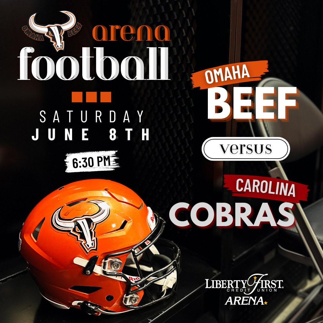 Three weeks away... 🏈🏈🏈 @TheOmahaBeef play their final home game of the regular season on Saturday, June 8 against the Carolina Cobras! Last chance to watch arena football: 🎟️ bit.ly/BeefFB