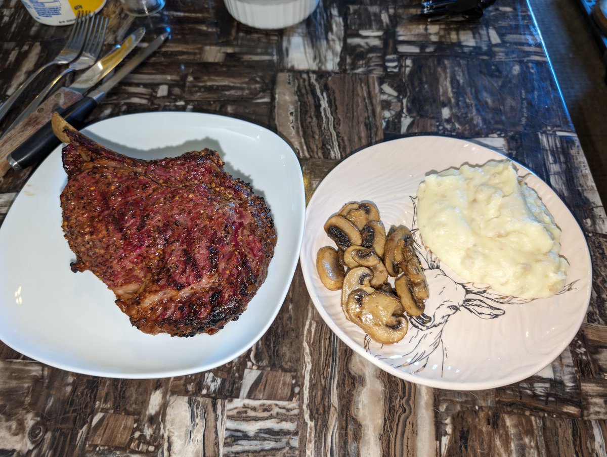 Steak was so big I needed a 2nd plate for the sides.