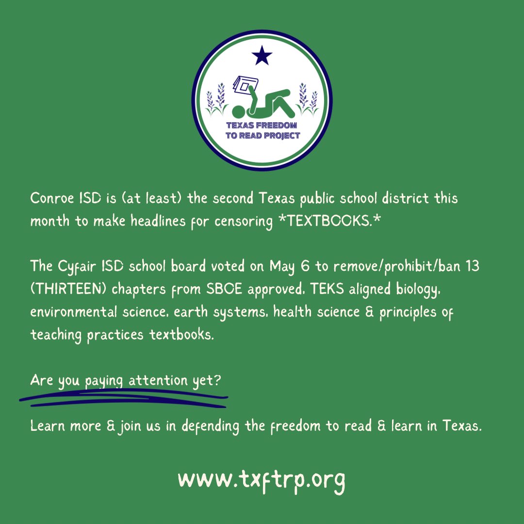 Some Texas public school boards are voting to “turn off” entire chapters and “units” of TEKS aligned, SBOE approved textbooks. Topics include: ❌ Climate change ❌ Vaccine efficacy ❌ Inclusive teaching practices ❌ Evolution …and more… This was never about library books.