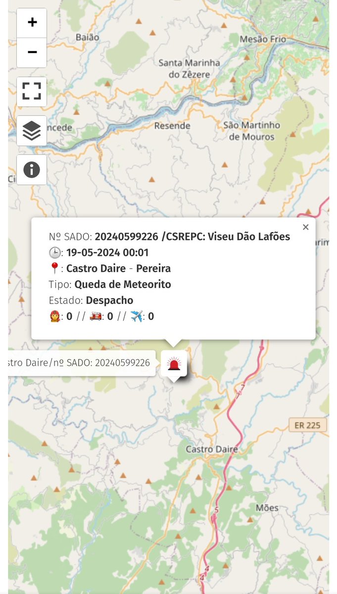 Não sei quantas vezes a ANEPC abriu uma ocorrência de queda de meteorito, mas Castro Daire está no mapa hoje! ☄️