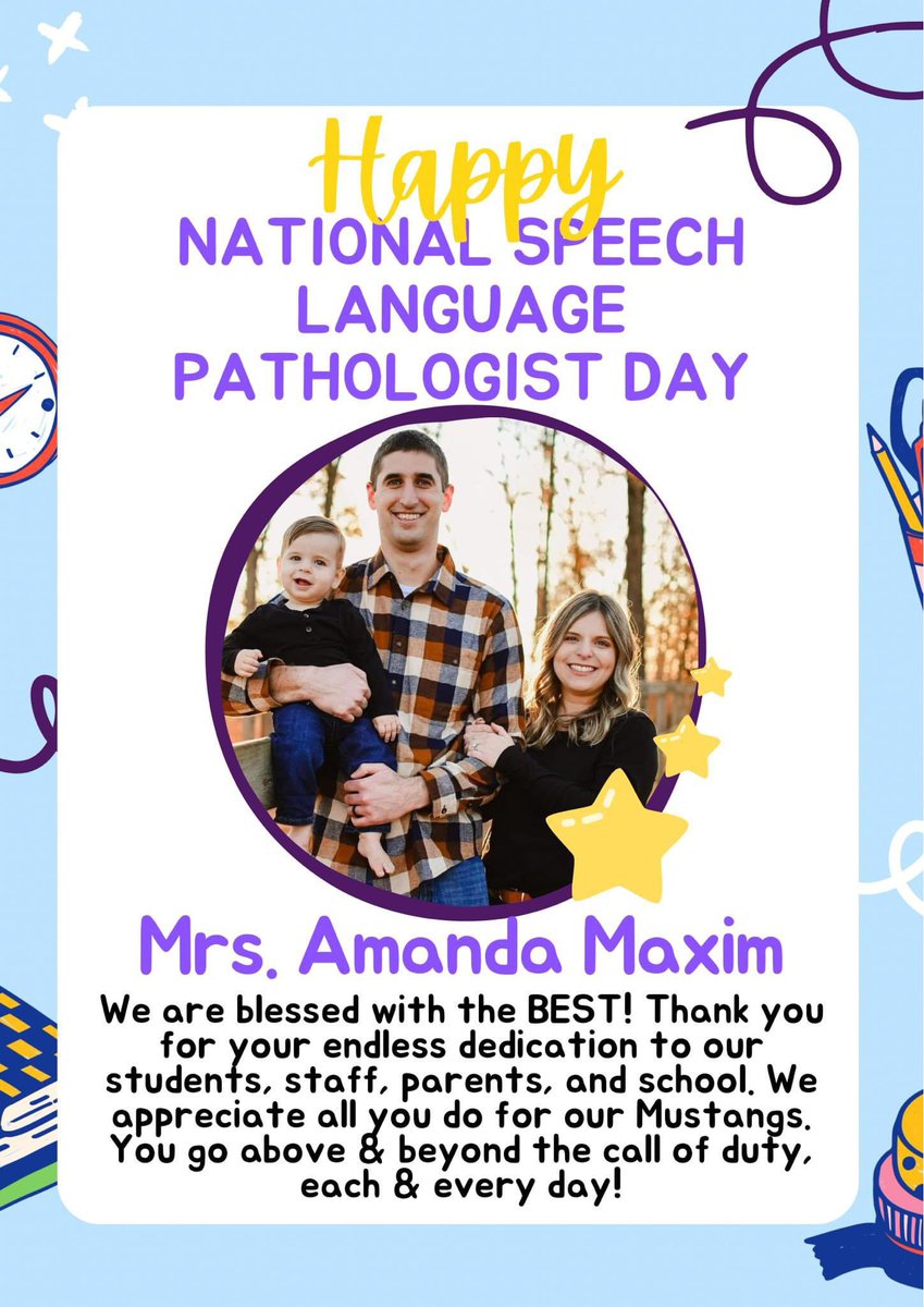 pesmustangs's tweet photo. 💜💛🗣️ HAPPY SLP DAY to our amazing speech &amp; language pathologist, Amanda Maxim!! She is truly dedicated to helping every single child succeed at Ponderosa Elementary! We appreciate you so much! https://t.co/Ul1iJJaCKo