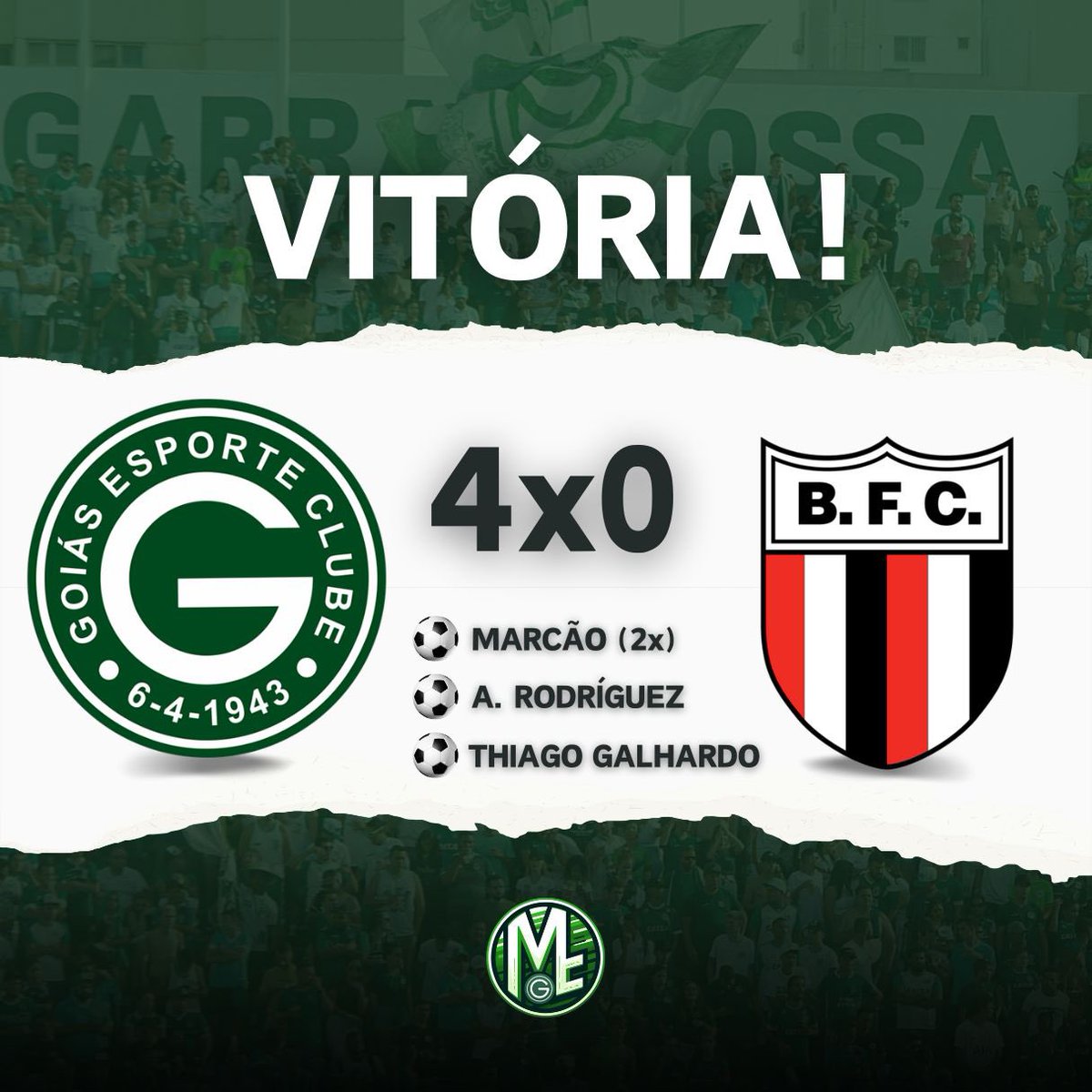 VITÓRIA! O Goiás goleou o Botafogo-SP por 4 a 0 com gols de Marcão (2x), Angello Rodriguez e Thiago Galhardo. O próximo jogo será contra o Cuiabá, na quinta-feira (23), pelo jogo da volta da terceira fase da Copa do Brasil. 🗣️ A nossa voz não pode acabar!