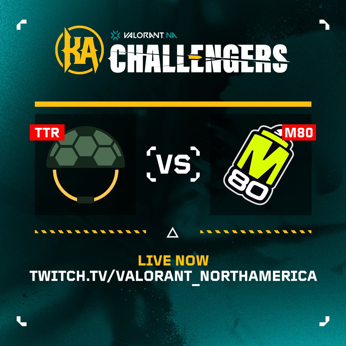 The next series is LIVE for Day 4 of #ChallengersNA Mid-Season Cup! Winner of this match advances to Grand Finals tomorrow to face @OXG_Valorant! (@turtletroopsval vs @M80gg) 📺twitch.tv/VALORANT_North…