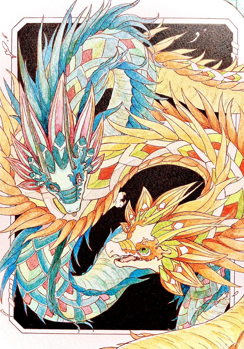 オレカバトル 陽龍ヤンシェンロンと 陰龍インシェンロン描きました