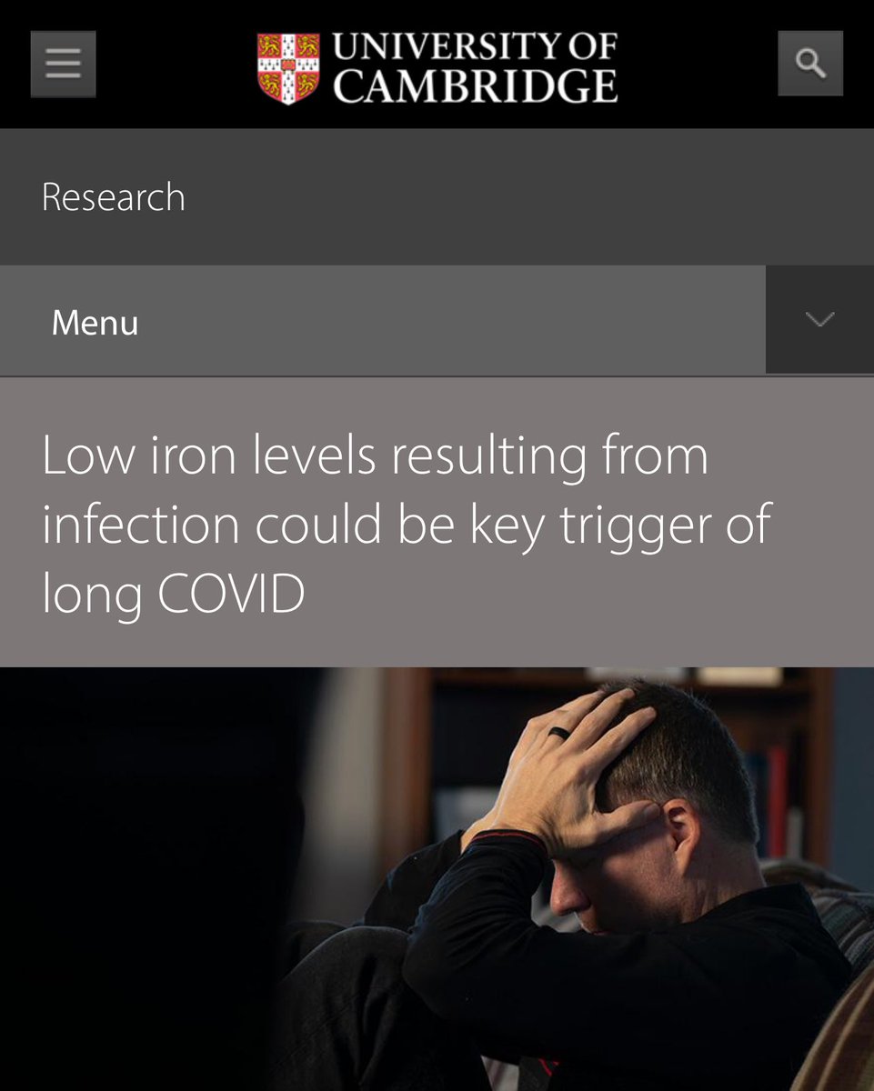 If you’re suffering with long covid, please read and heed. It’s essential to keep a close eye on your blood chemistry notably iron levels. I prefer an iron rich dietary support. Research from Cambridge University.