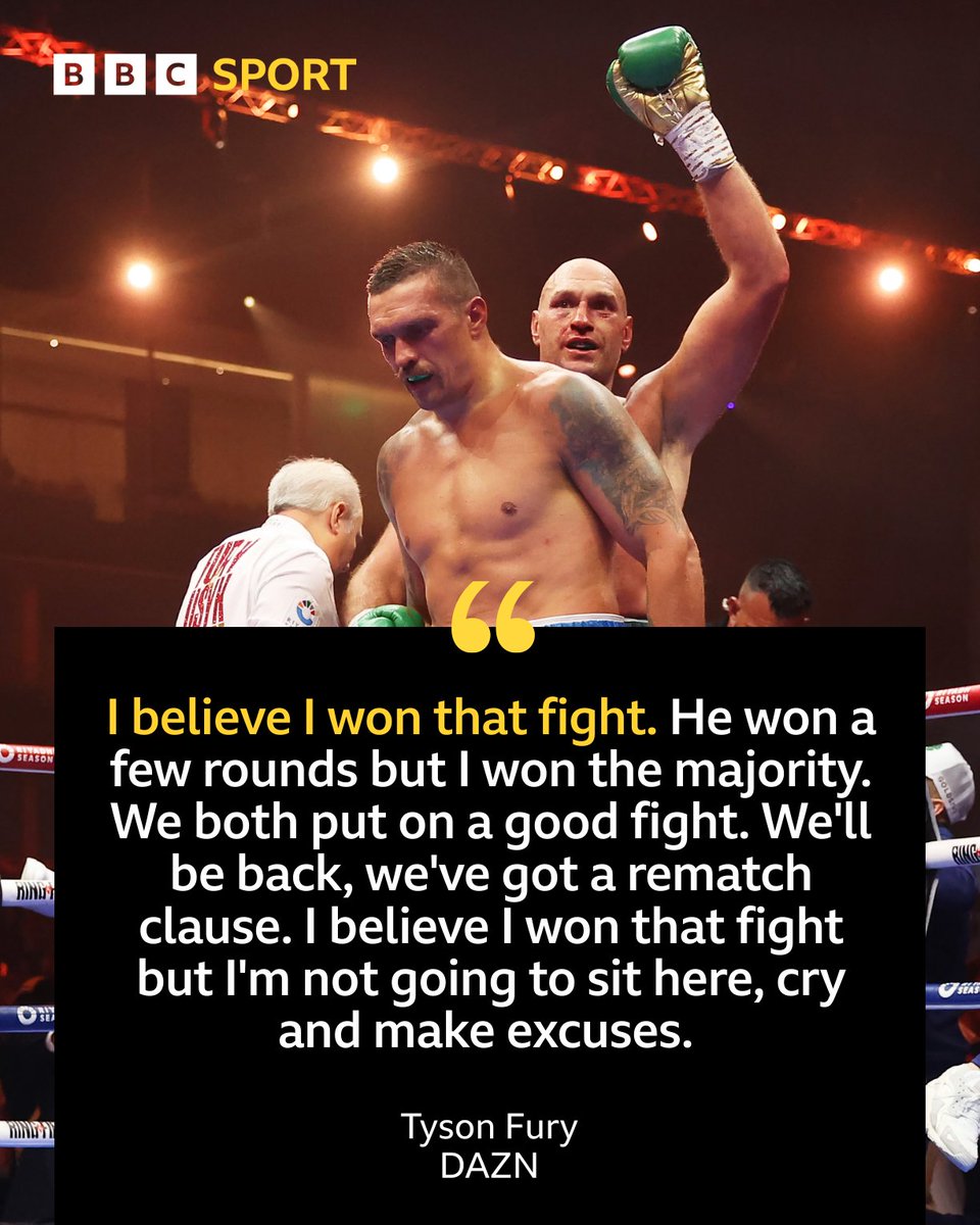 BBCSport's tweet image. Tyson Fury believes he "won the fight"!

Do you agree with him? 

#FuryUsyk