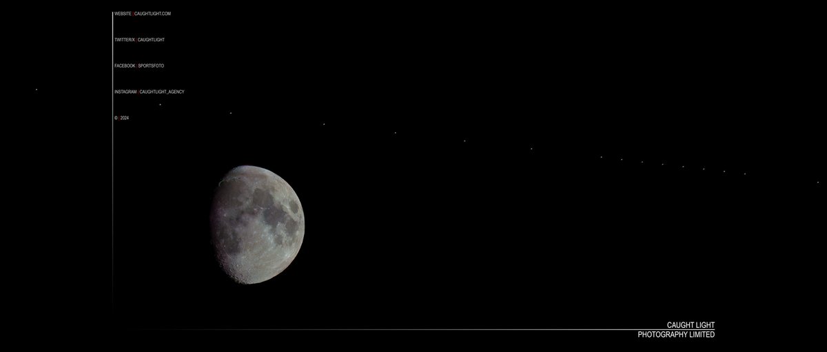 A wide view of the ISS flying past the Moon at around 4 minutes past midnight. #Astronomy #Moon #Luna #Lunar #ISS #PlayingWithHardware