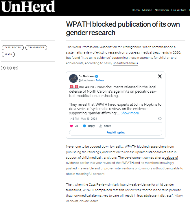 ICYMI: WPATH blocked publication of its own gender research 🔽