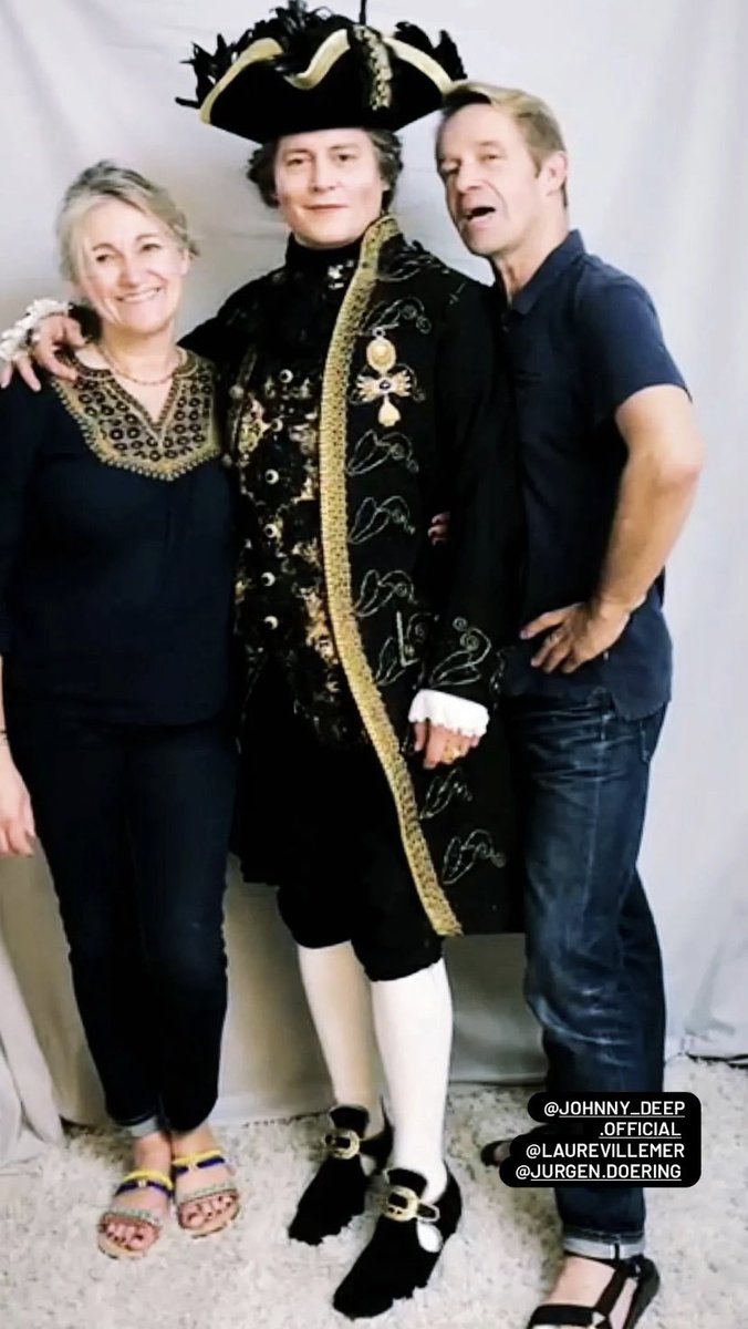 Throwback photo of god dad (#JohnnyDepp) in his King Louis XV outfit w/ laure villemer & jurgen.doering ☺️ also I must say I loved the outfit ♥️ (Reposting from the Costume Designer jurgen.doering’s IG Story)