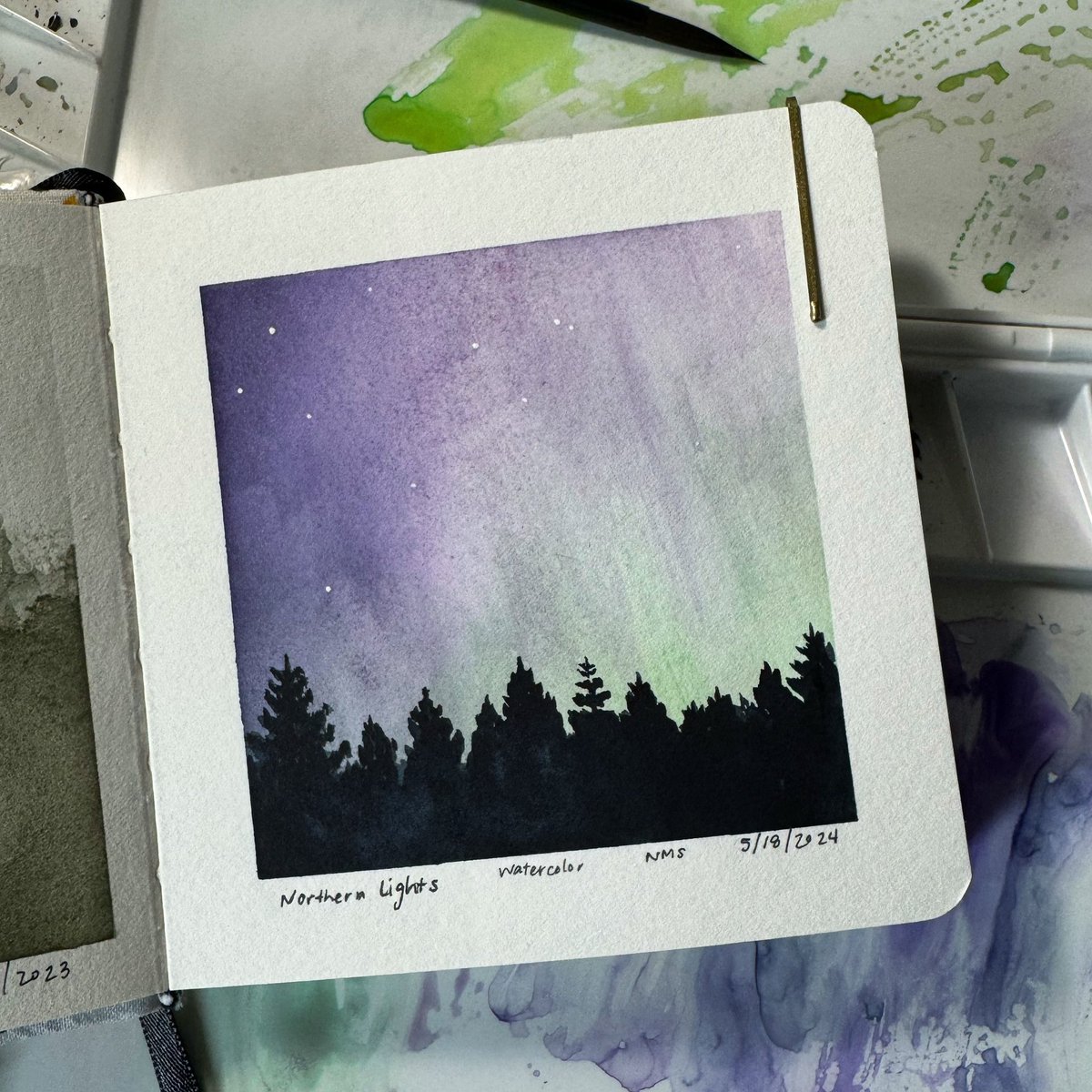 Watercolor sketch of the northern lights using a reference photo taken by ME 🥹 Still living in the dream from last week ✨💜