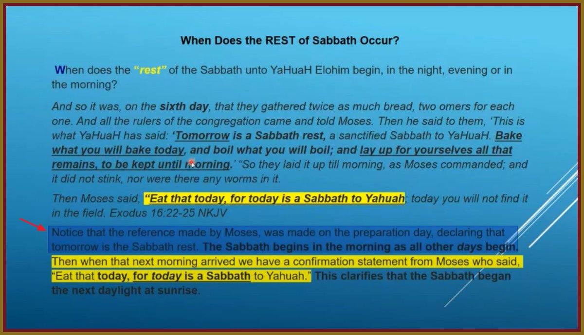 Interesting to me, that within all the Bible books the 7th Day Sabbaths are talked about as Day Sunlight, morning, next day, not once it says 7th Night or 7th Day night. Pharisees are masters at deceiving well they have the best teacher. 👇👇👇 youtu.be/nkxEml6HJhM?t=…