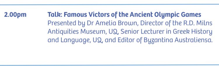 Today in Brisbane, May 19th, Amelia Brown <a href="/UQ_News/">UQ News</a> is talking at Panayiri on famous Olympic victory (2pm):