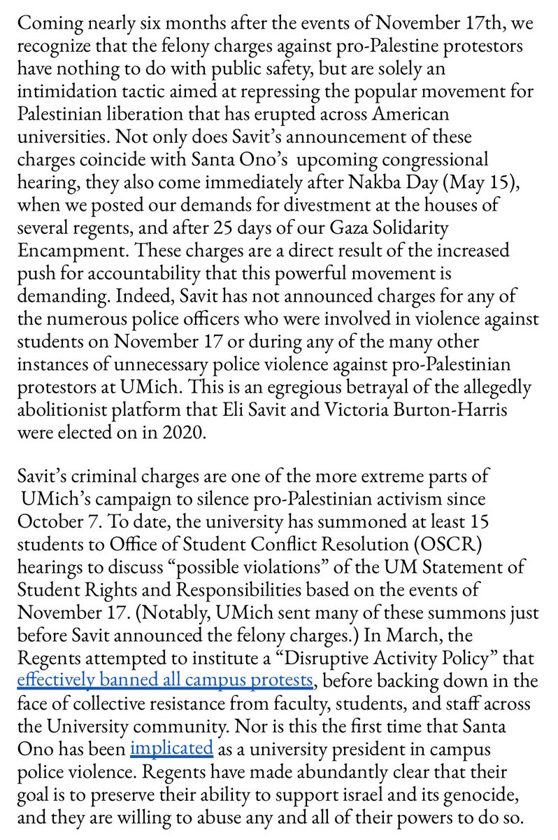 TAHRIRxmich's tweet image. TAHRIR Coalition Condemns Washtenaw County Prosecutor Eli Savit’s Felony Charges Against Protestors Acting in Solidarity with Gaza: