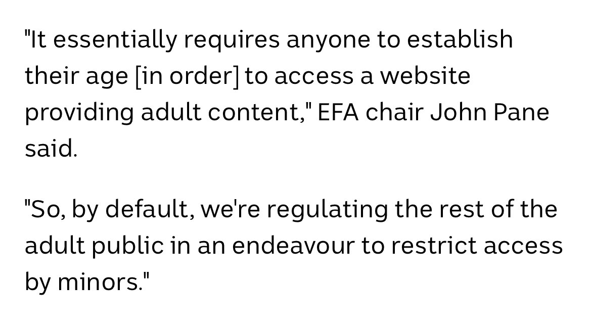 This is crank libertarianism. Regulate everyone to protect children??? 😱 Uh, yeah - we age verify alcoholic, cigarettes, drivers licenses, credit cards, etc to make sure children don’t drink, smoke, drive cars or take on debt. amp.abc.net.au/article/103843…