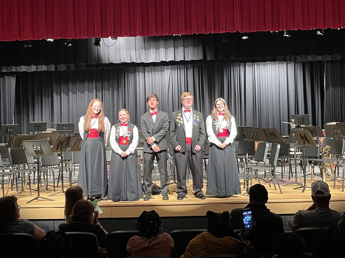 Congratulations to these CRHS students for being inducted into the Tri-M Music Honor Society at the Spring Concert! These students have shown excellence and dedication to music. #ColonelTOUGH @NAfME Lucy Pearce, Carly Van Schaik, Isaac Uva, Wilson Clough, and Alyssa Bradley