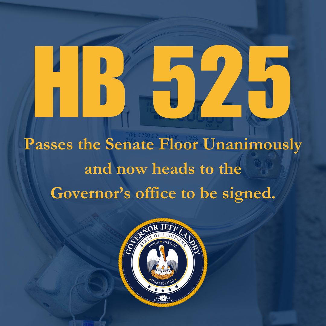 Happy to see HB 525 pass the Senate unanimously! This bill ensures New Orleans customers have a right to a water bill based on real consumption, not an unreliable estimate. Thank you Representative Matthew Willard for backing such an important bill. #lagov #lalege