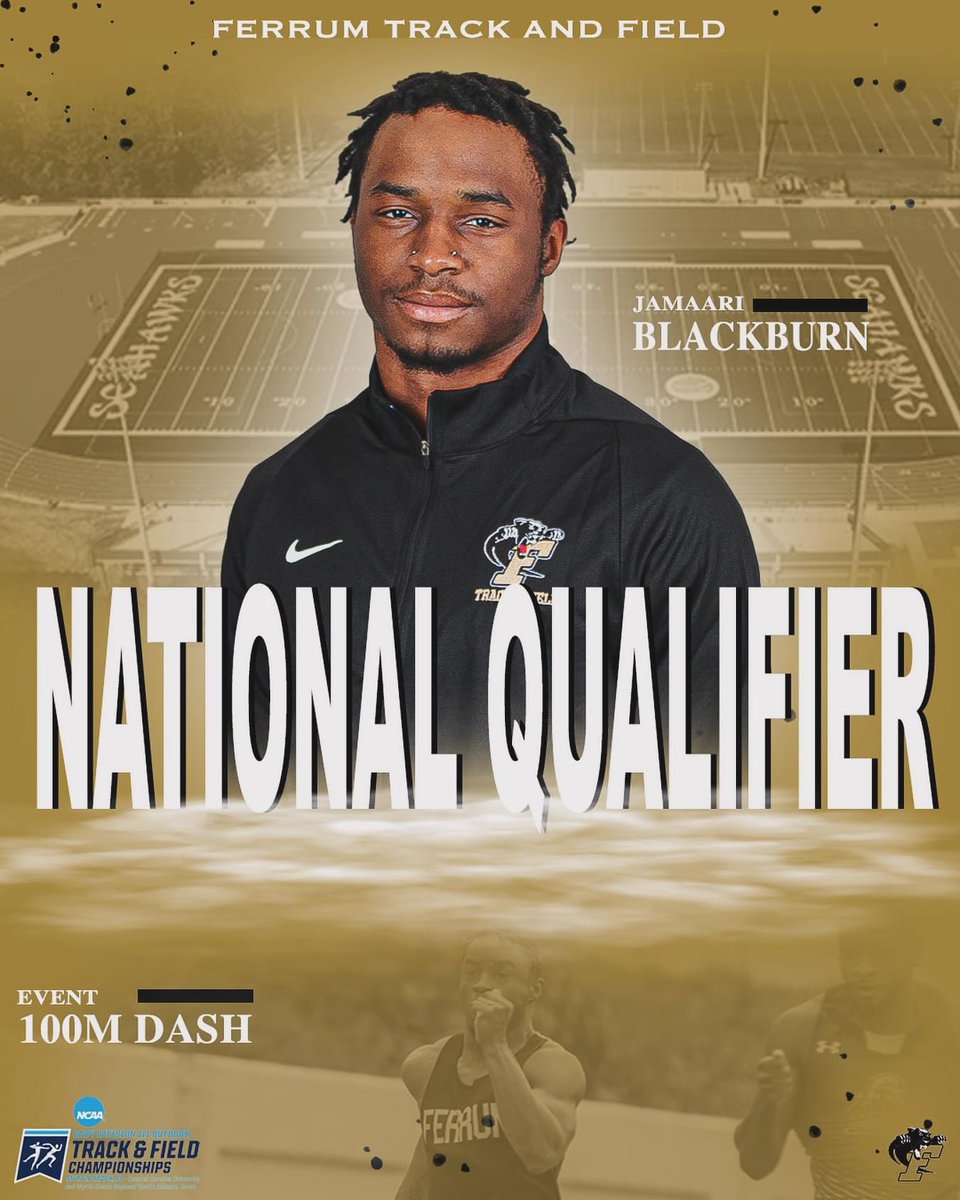 Ferrum Athletics (@ferrumathletics) on Twitter photo ššš¦ššš«š¢ šš„ššš¤šš®š«š§, šššš¢šØš§šš„ šš®šš„š¢šš¢šš« ..
Blackburn will be competing at the 2024 NCAA Outdoor Track and Field Championship in the 100M Dash. Championships will be held May 23-25 at Doug Shaw Memorial Stadium in Myrtle Beach, South Carolina. ššš¦ššš«š¢ šš„ššš¤šš®š«š§, šššš¢šØš§šš„ šš®šš„š¢šš¢šš« ..
Blackburn will be competing at the 2024 NCAA Outdoor Track and Field Championship in the 100M Dash. Championships will be held May 23-25 at Doug Shaw Memorial Stadium in Myrtle Beach, South Carolina.