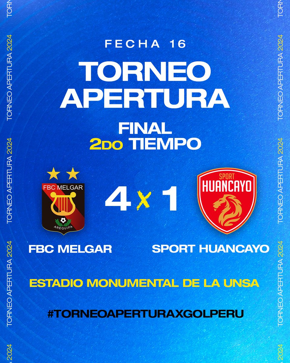 🚨 #ÚLTIMOMINUTO ¡GOLEADA ROJINEGRA! @MelgarOficial 🔴⚫️ venció 4-1 a @clubshuancayo 🔴 por la fecha 16 del #TorneoAperturaXGOLPERU 🏆🇵🇪.