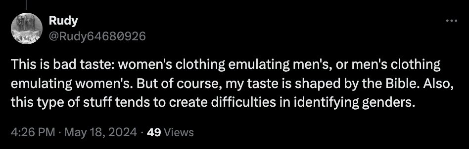 if you wear T-shirts, you're wearing what used to be women's clothing because the T-shirt started as the top half of the union suit, which was originally women's underwear worn by first-wave feminists who wanted more uncomfortable undergarments