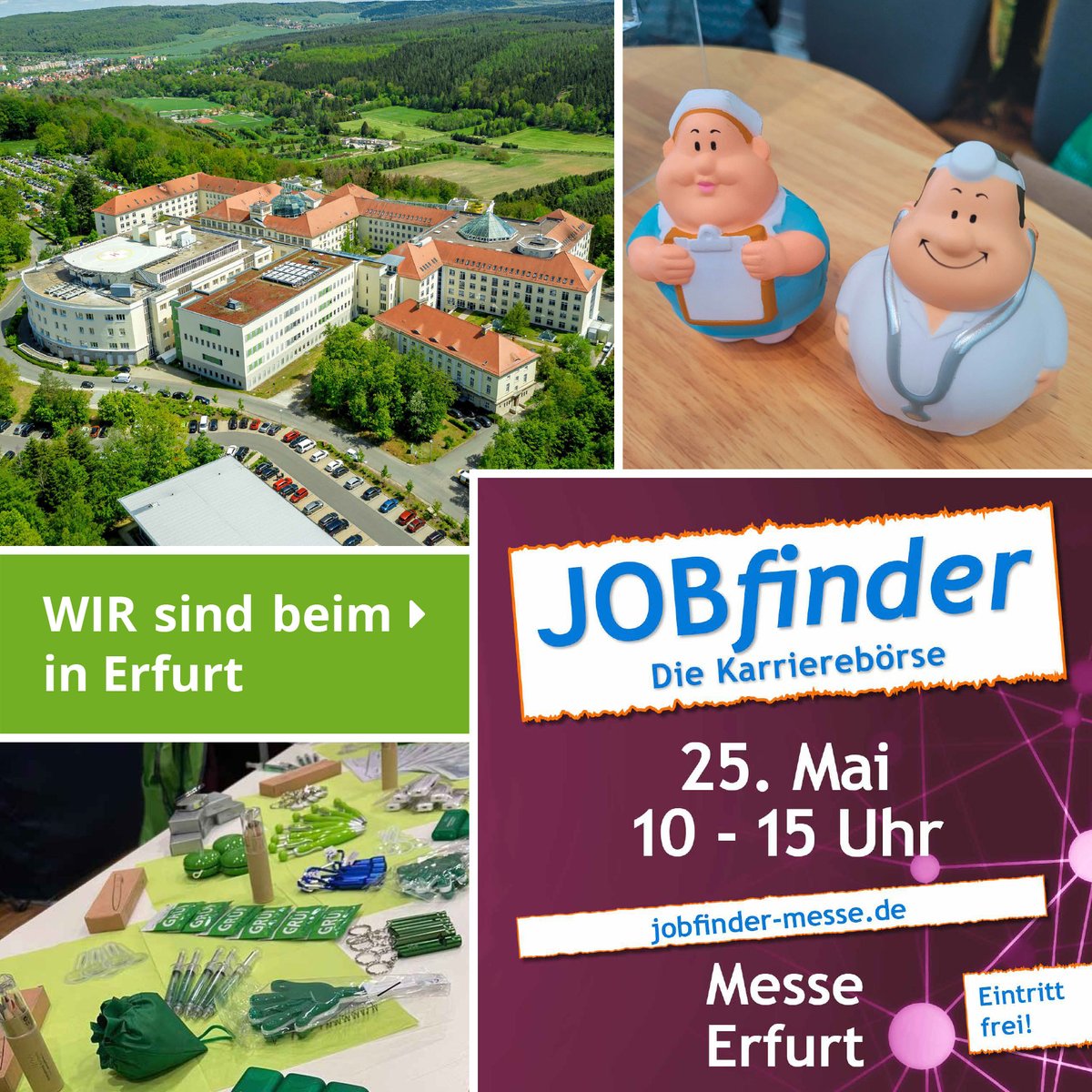 Unsere #Zentralklinik präsentiert sich nächsten Samstag in Erfurt auf der #Jobmesse #Jobfinder. Diese #Berufsmesse ist eine tolle Gelegenheit für uns, um talentierte und motivierte Menschen kennenzulernen, die sich für eine #Karriere in der medizinischen Branche interessieren. 🙋🏼‍♀️