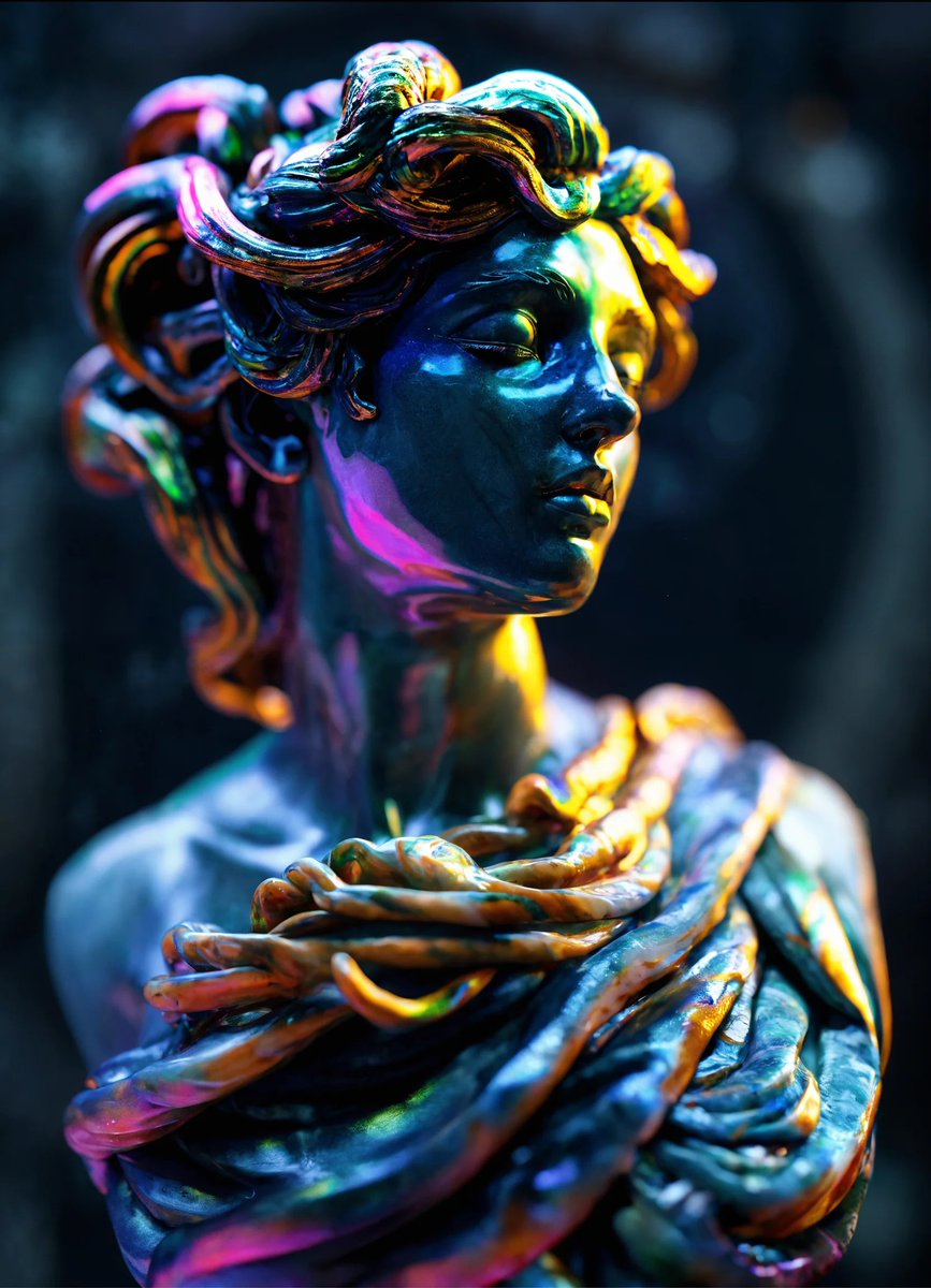 A stunning iridescent female marble bust of Medusa
#AIart #AIartist #AIArtwork #AI #AIArtCommunity #AIImages #digitalart #digitalartwork