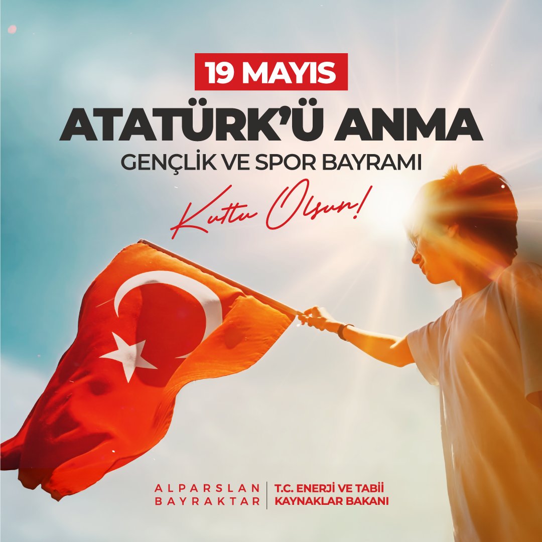 Başta Gazi Mustafa Kemal Atatürk olmak üzere Kurtuluş Savaşımızın bütün kahramanlarını saygıyla anıyor, ülkemizin aydınlık geleceği gençlerimizin 19 Mayıs Atatürk’ü Anma, Gençlik ve Spor Bayramı’nı kutluyorum.