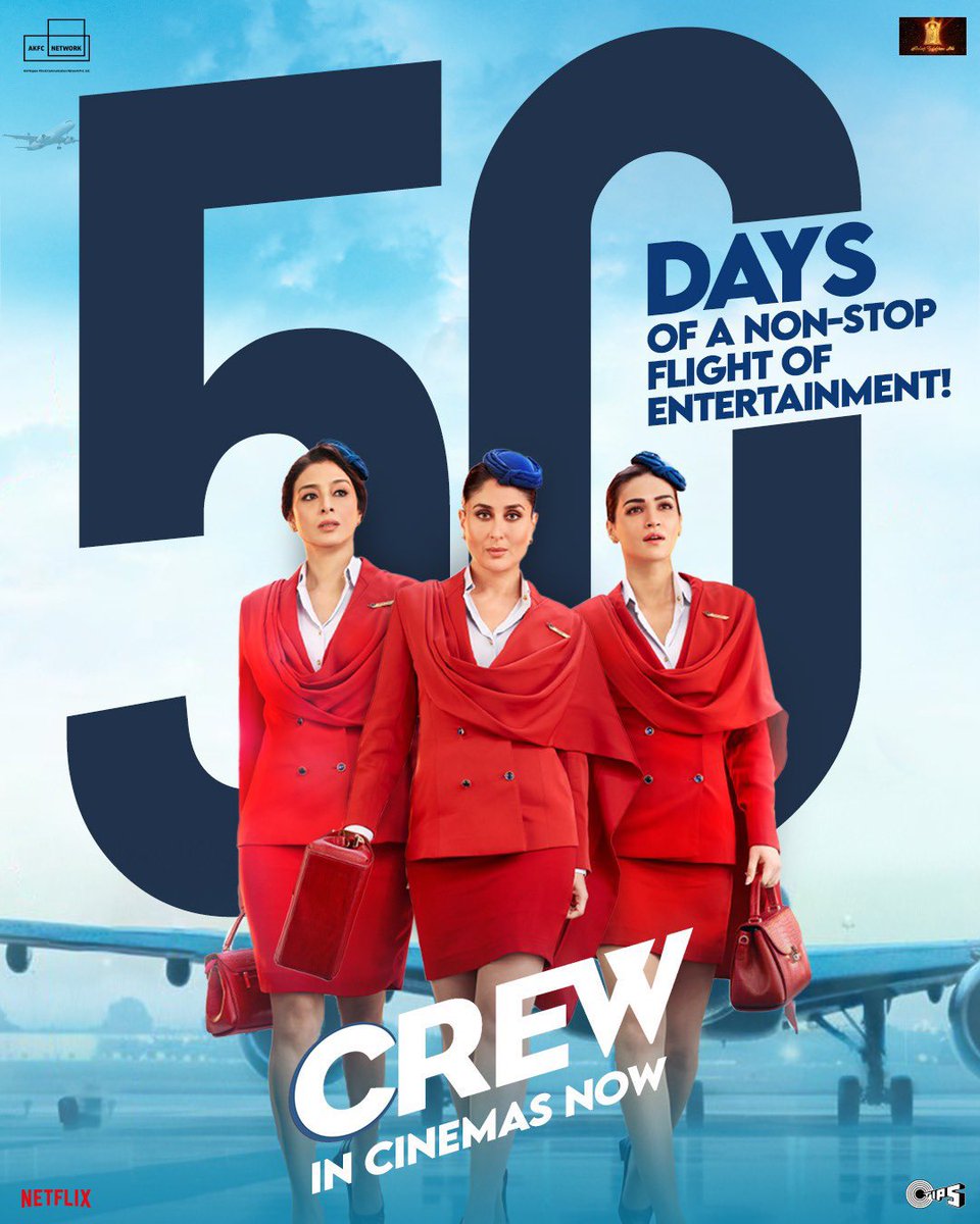#Crew celebrates 50 days in theaters! 

A WELL DESERVED HIT!

@EktaaRKapoor @RheaKapoor #Tabu #KareenaKapoorKhan @kritisanon @diljitdosanjh @KapilSharmaK9 @balajimotionpic #AKFCN #RajeshAKrishnan