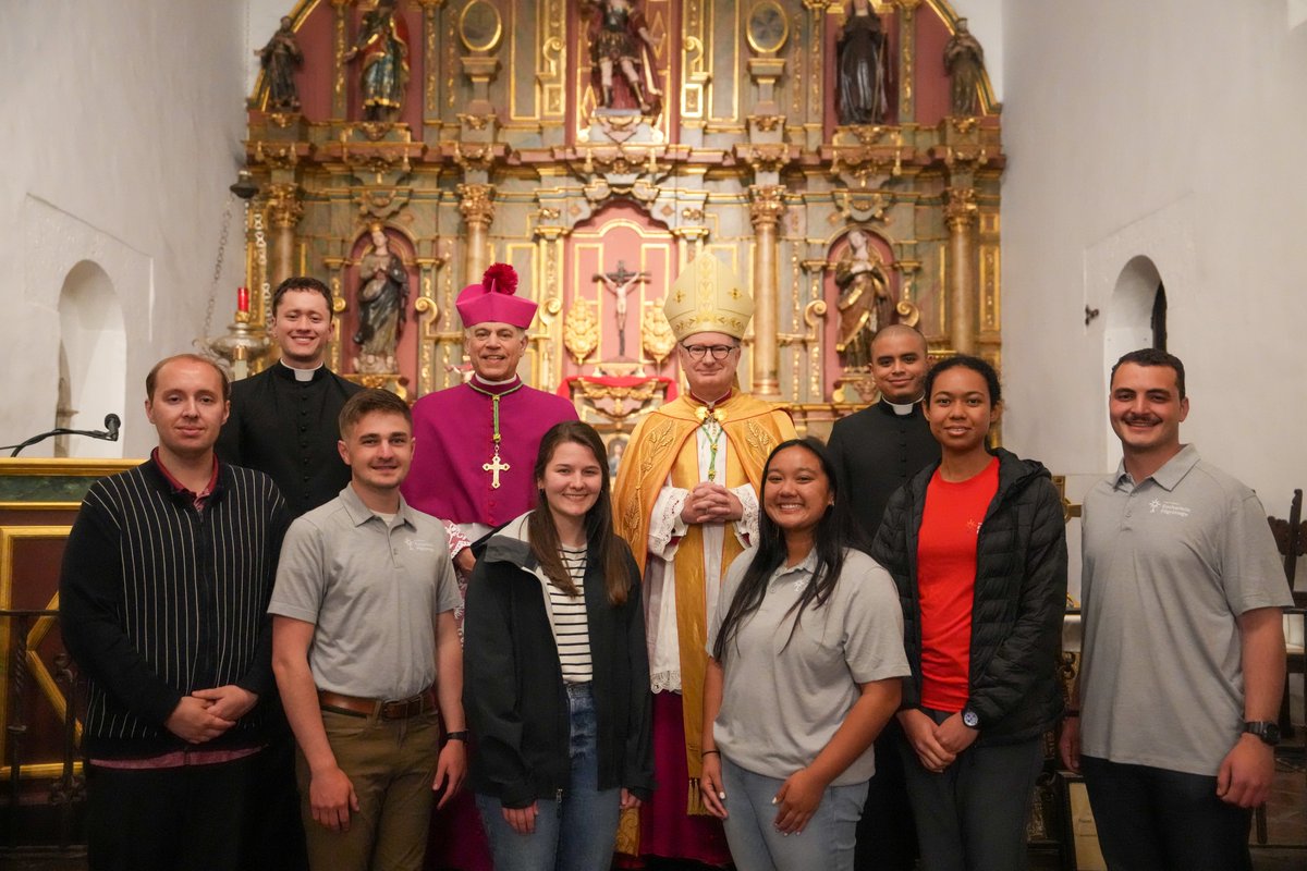 Mission Dolores Basilica hosted Solemn Vespers and Eucharistic Holy Hour celebrated by Bishop Michael Barber, S.J. with @oakdiocese on the eve of the National Eucharistic Pilgrimage. The liturgy included a Blessing of the Pilgrims for the St. Junipero Serra Route. @ArchCordileone